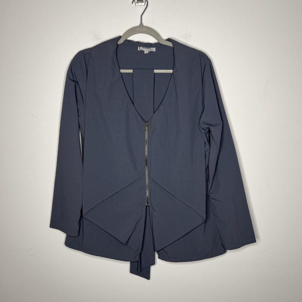 Hanna‎ for La Journee Jacket Womens Small Gray Asymmetric Zip Peplum Made in USA